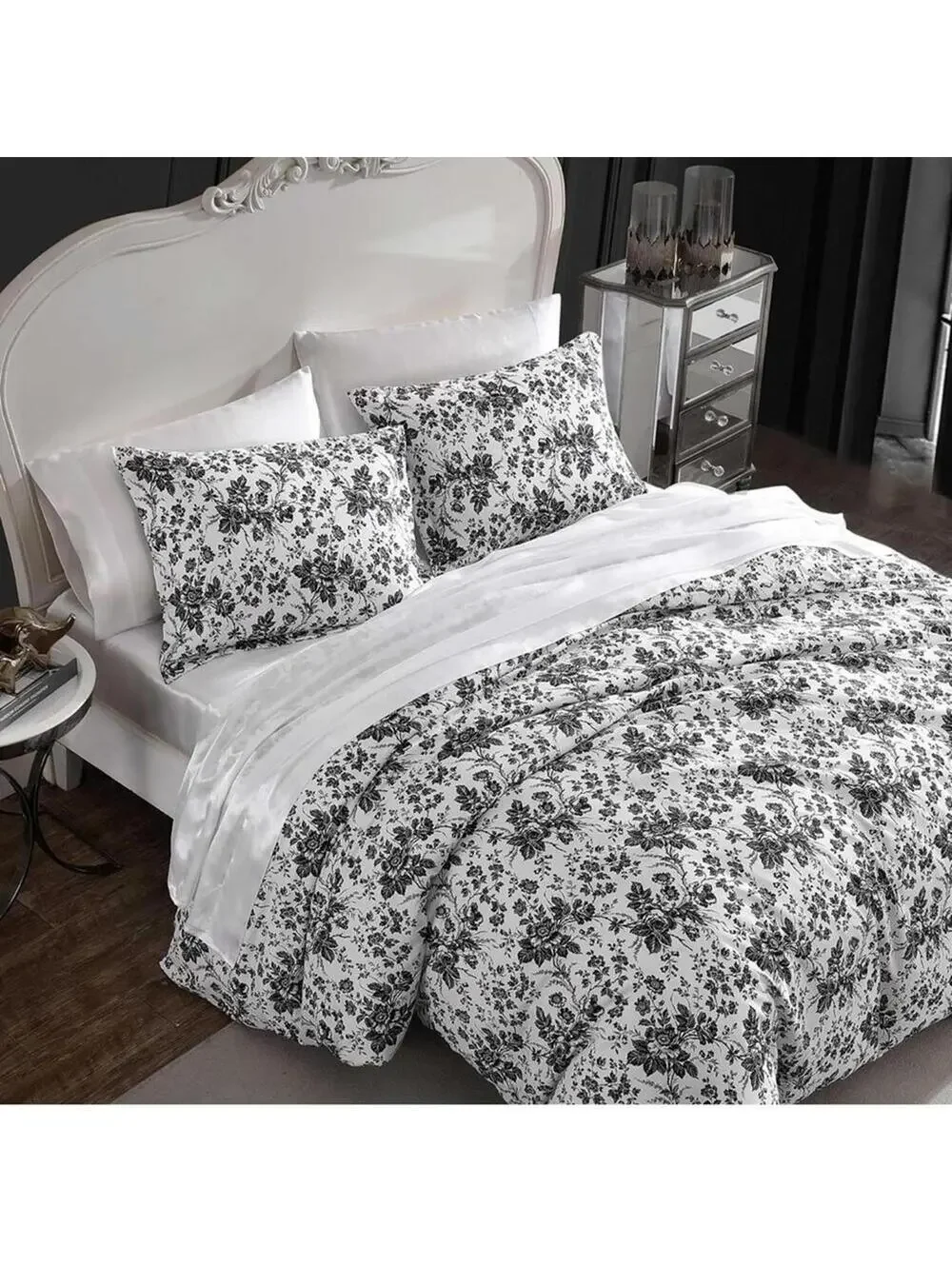 Whimsigoth Betsey Johnson King Duvet Black White Floral Cover matching Pillow